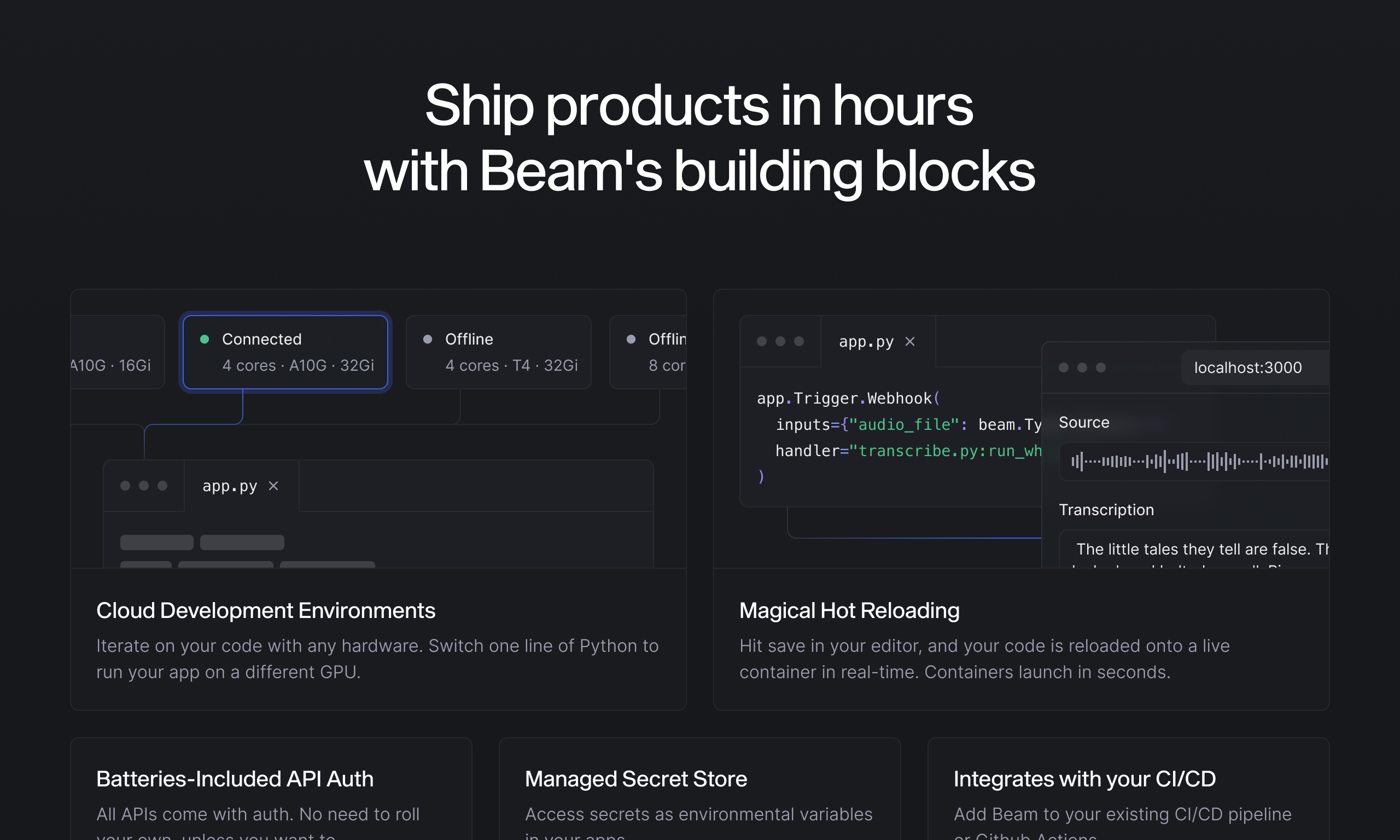 Screenshot of the hero of the Beam landing page