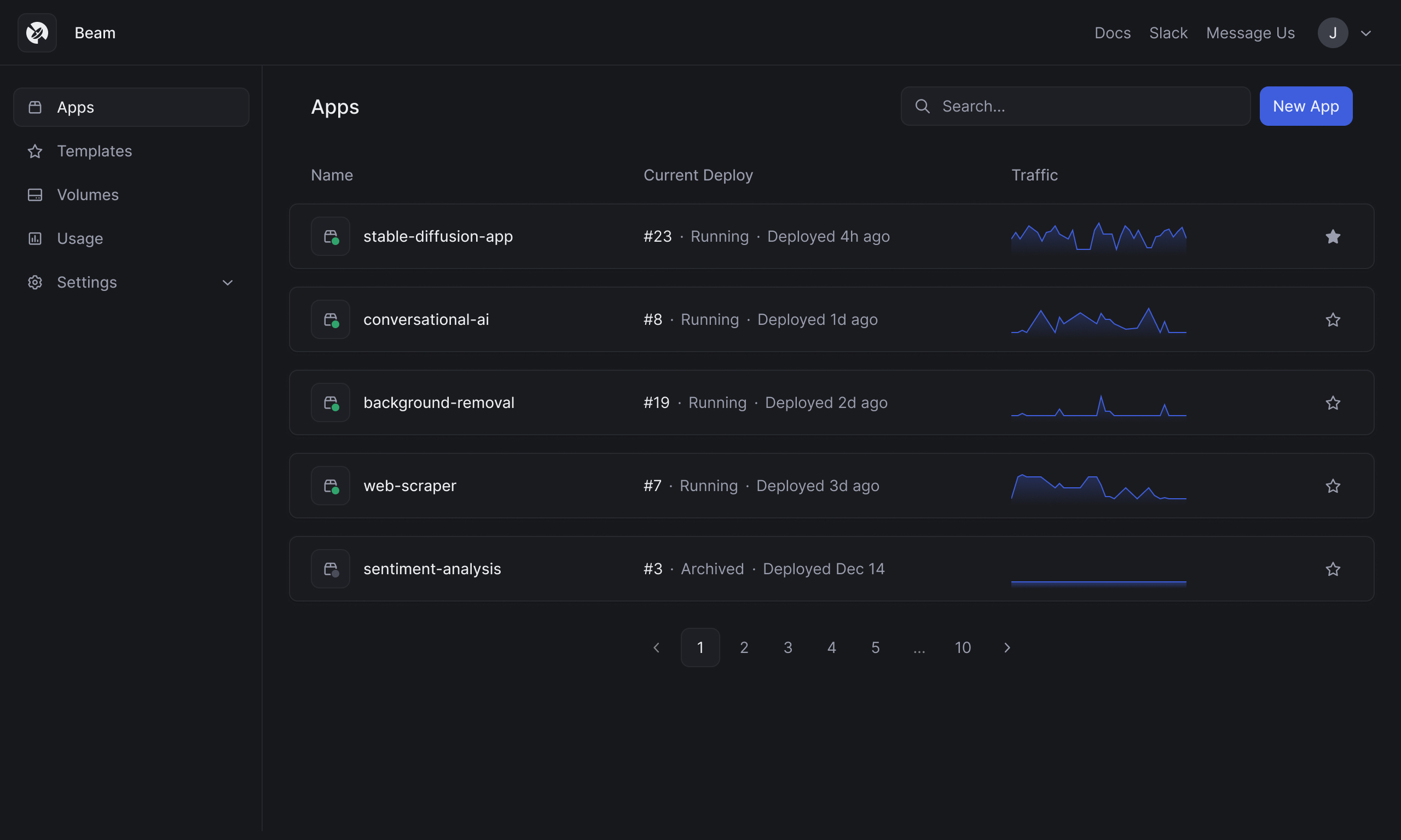 Screenshot of app overview in Beam dashboard