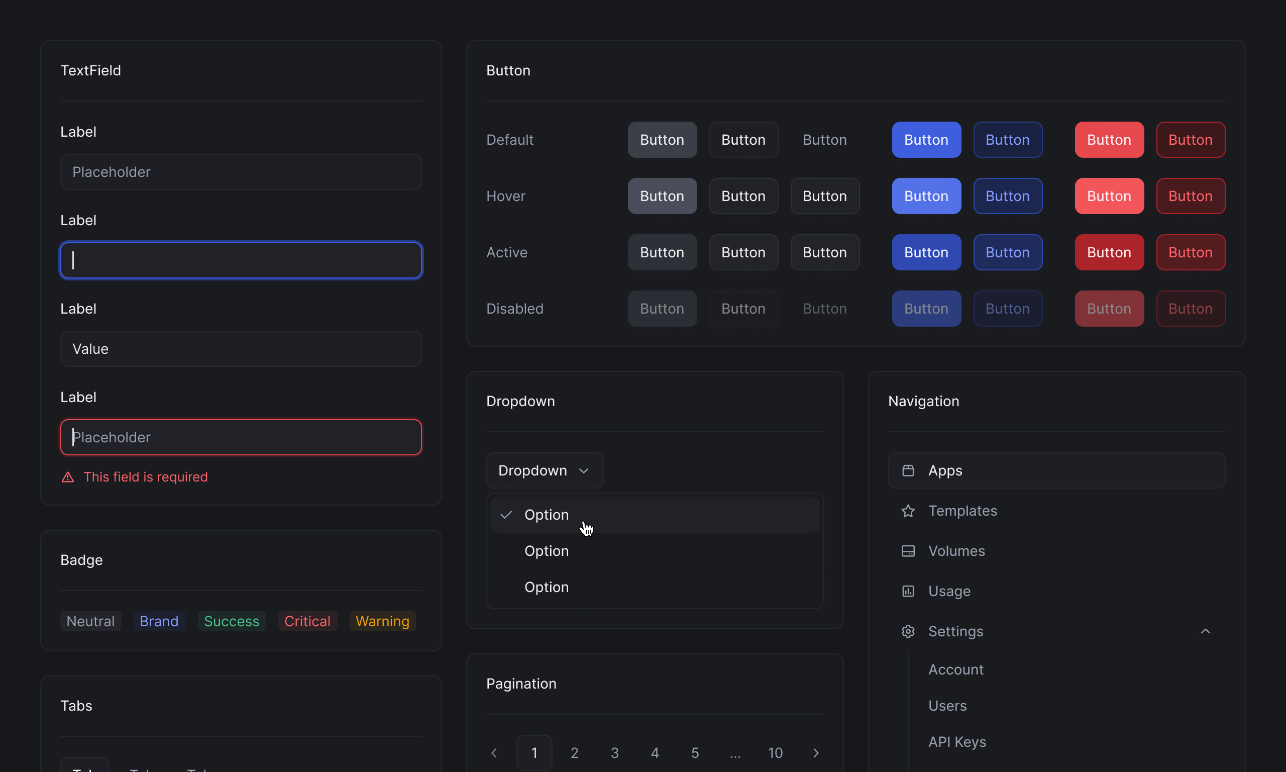 Screenshot of Beam design system components